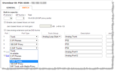 Port drop down options